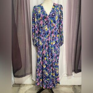Boden Blue Floral Long Sleeve Dress